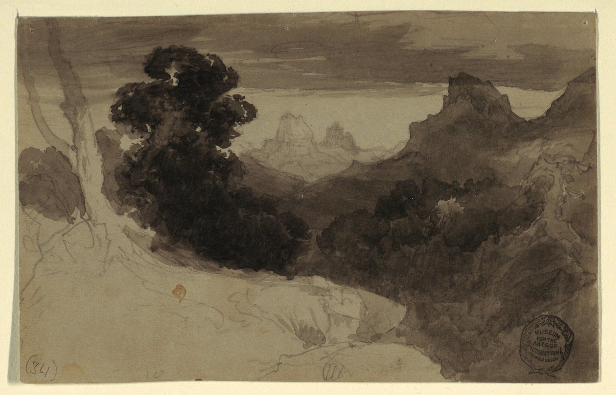 Tegning, Udsigt over Tetons, Wyoming, 1874 af Thomas Moran