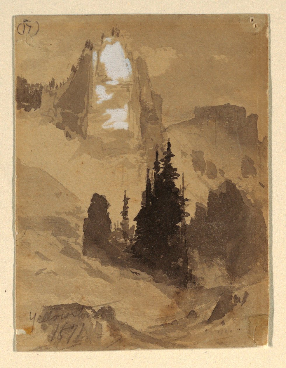 Tegning, Yellowstone, 1871 af Thomas Moran