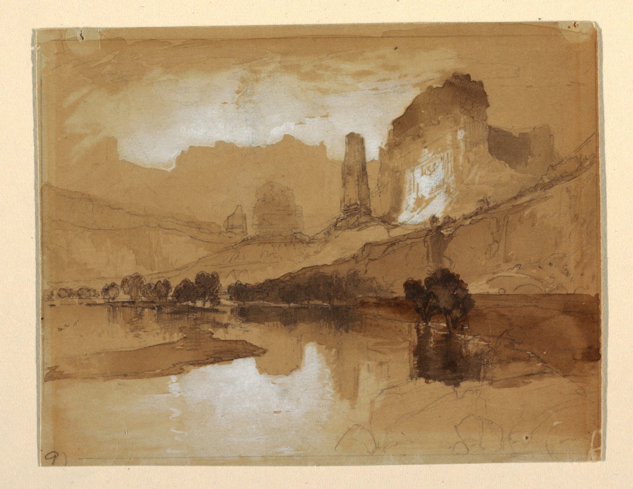 Tegning, Yellowstone Below the Falls, sandsynligvis 1871 af Thomas Moran