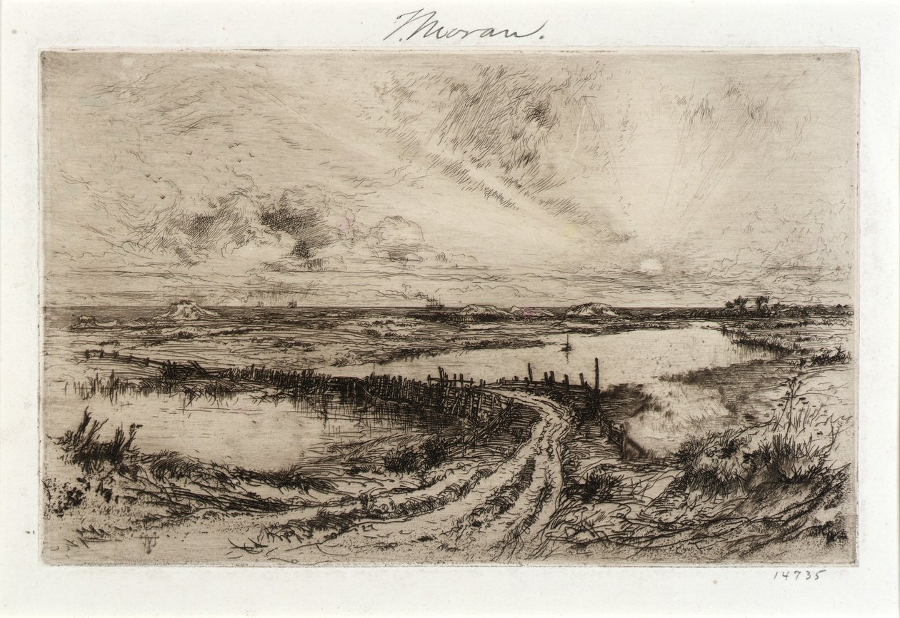 Hook Pond og den gamle bro af Thomas Moran