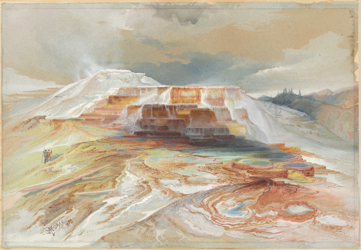 Varme kilder ved Gardiner River, Yellowstone af Thomas Moran