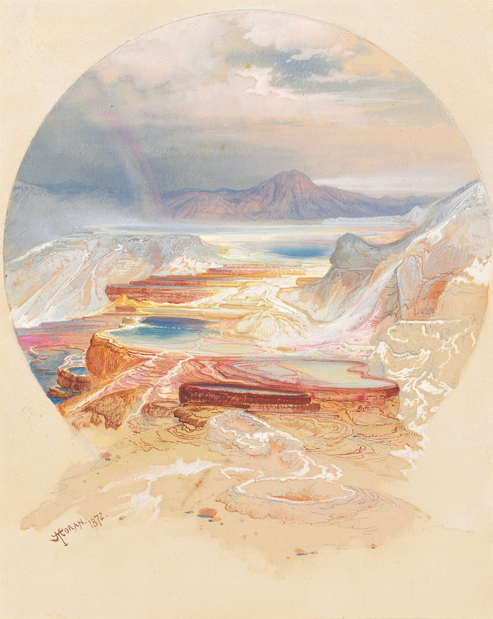 Minerva terrasse, Yellowstone af Thomas Moran
