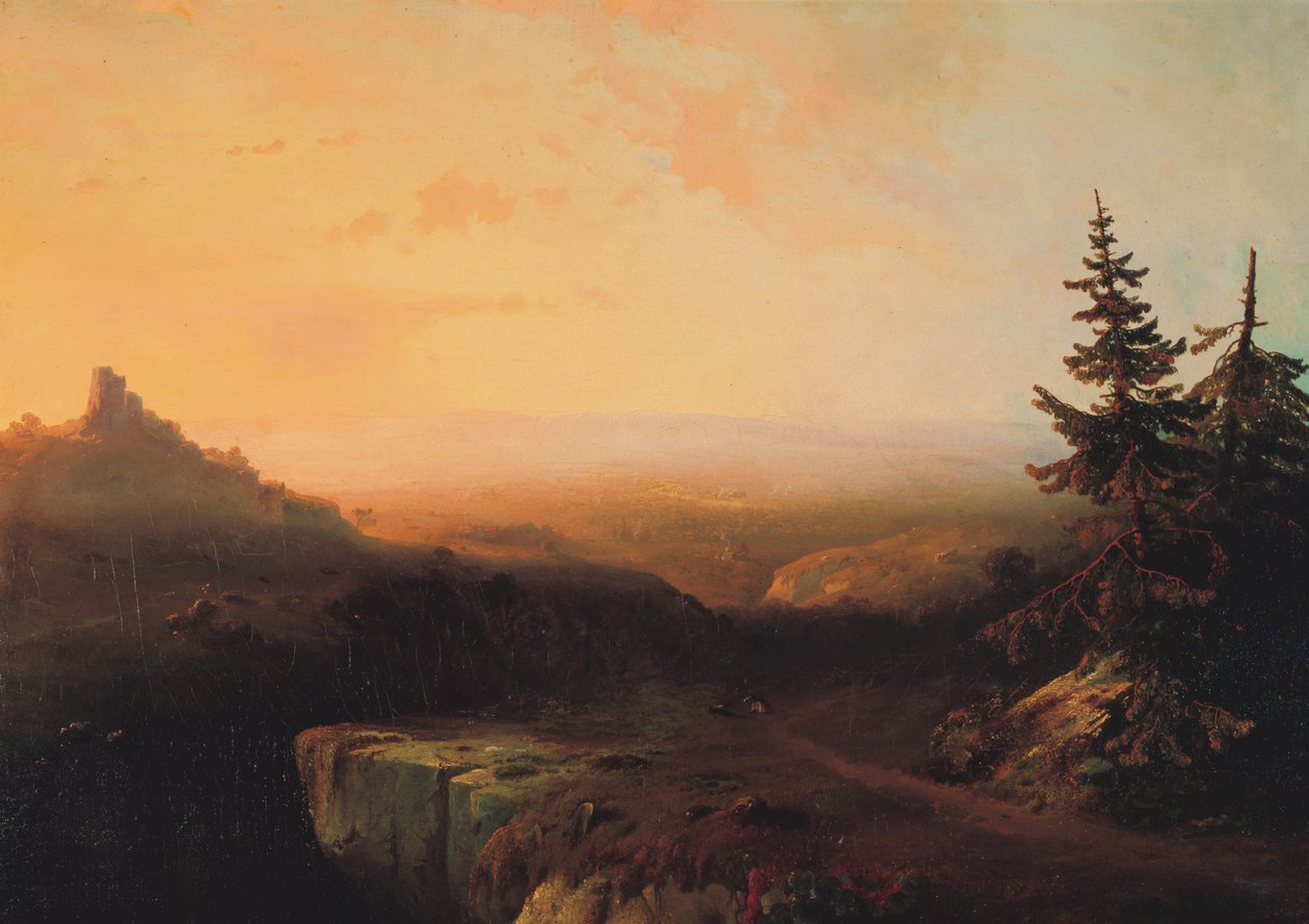 Bjergscene, ca. 1865 (olie på lærred) af Thomas Moran
