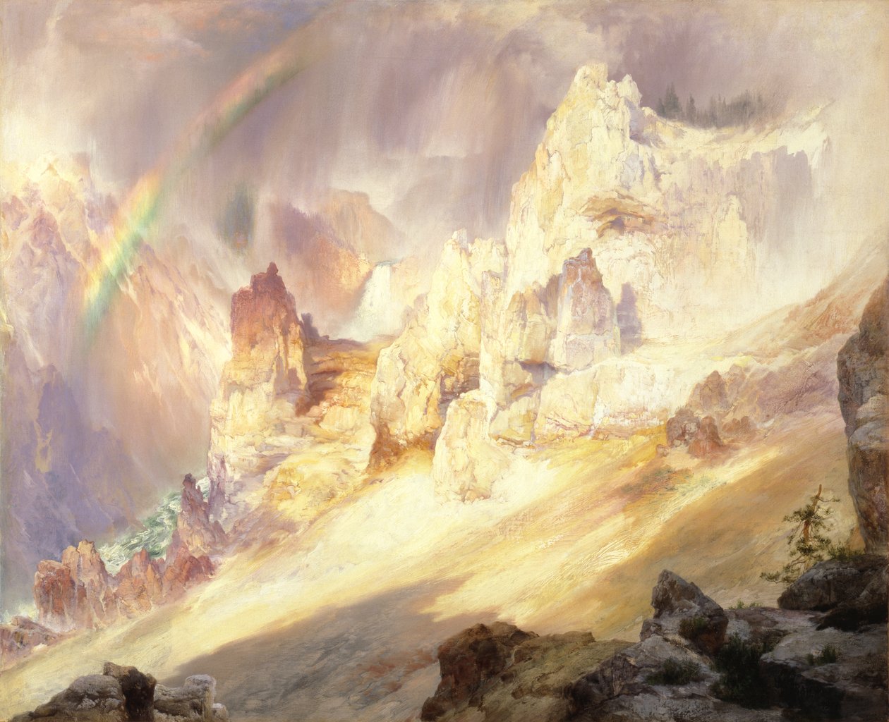 Regnbue over Yellowstones Grand Canyon af Thomas Moran