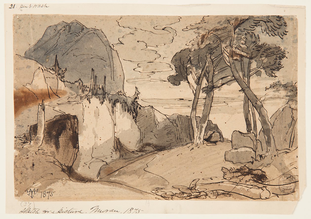 Vej i et bjerglandskab af Thomas Moran