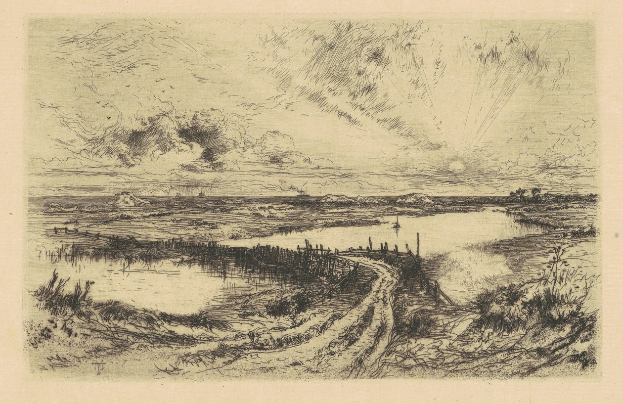Solopgang—The Pond, Easthampton, Long Island af Thomas Moran
