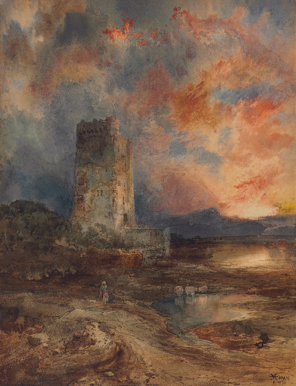 Solnedgang på heden, 1880 af Thomas Moran