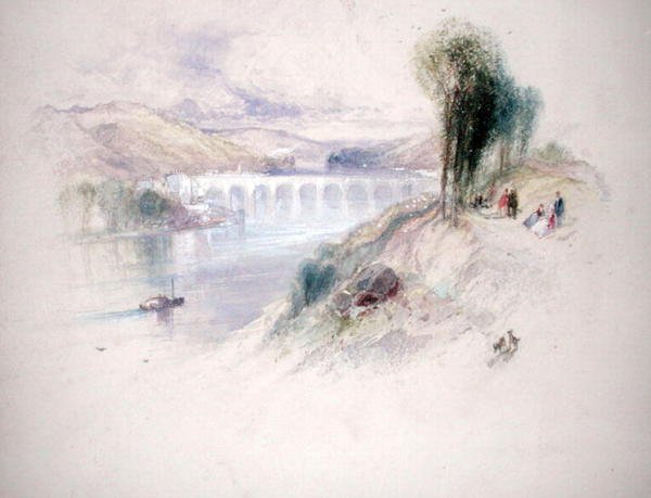 The River Schuylkill (blyant og akvarel på papir) af Thomas Moran