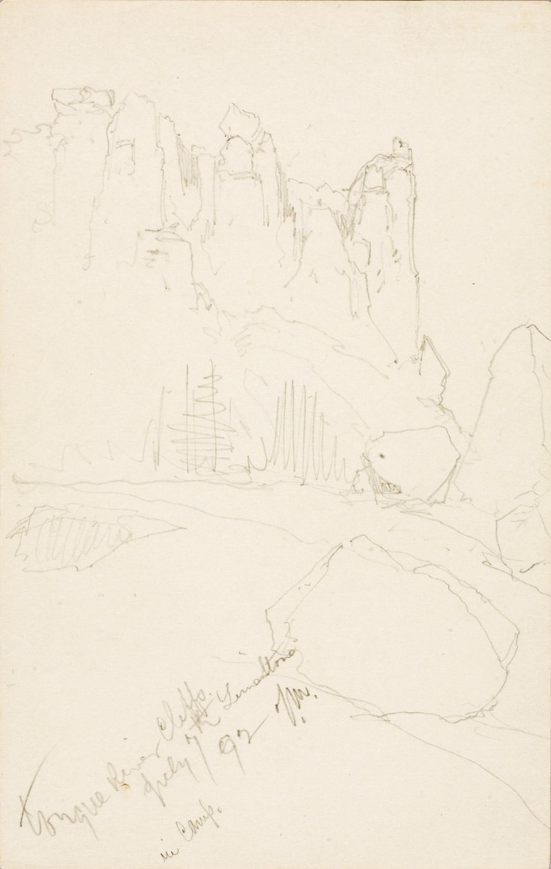 Tongue River Cliffs (i lejren) af Thomas Moran