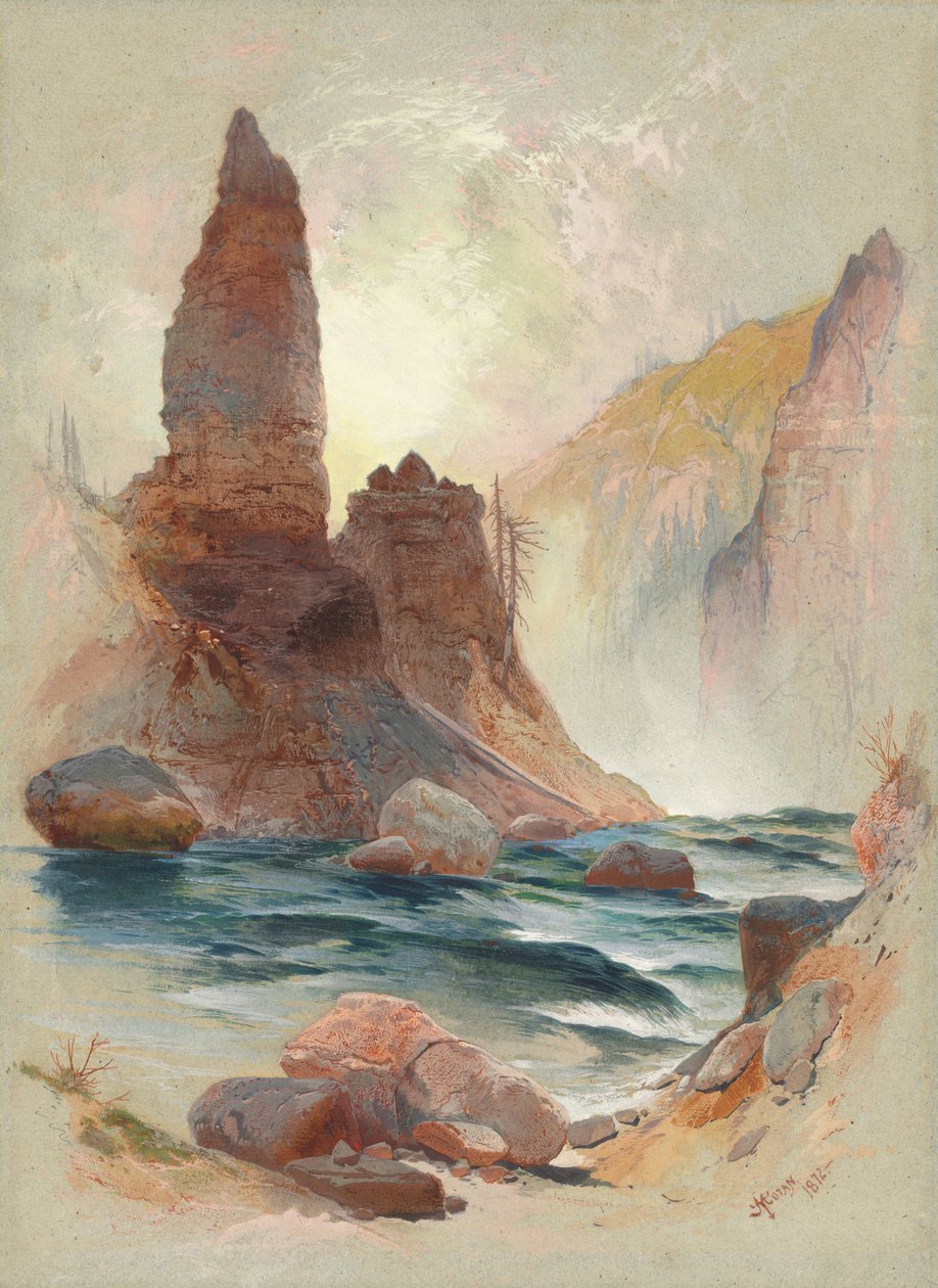 Tårn ved Tower Falls, Yellowstone af Thomas Moran