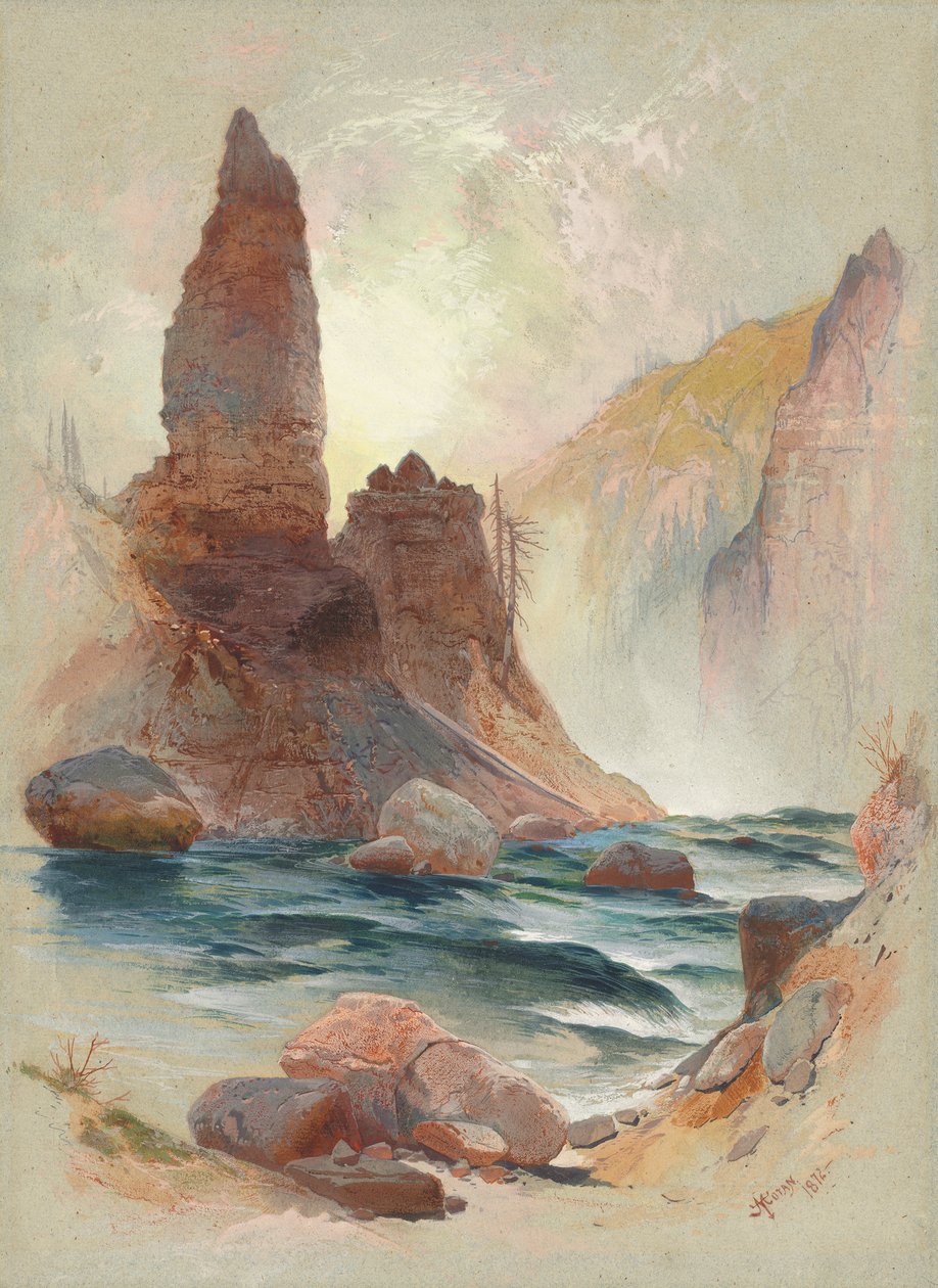 Tower at Tower Falls, Yellowstone, 1872 (akvarel og gouache over grafit) af Thomas Moran