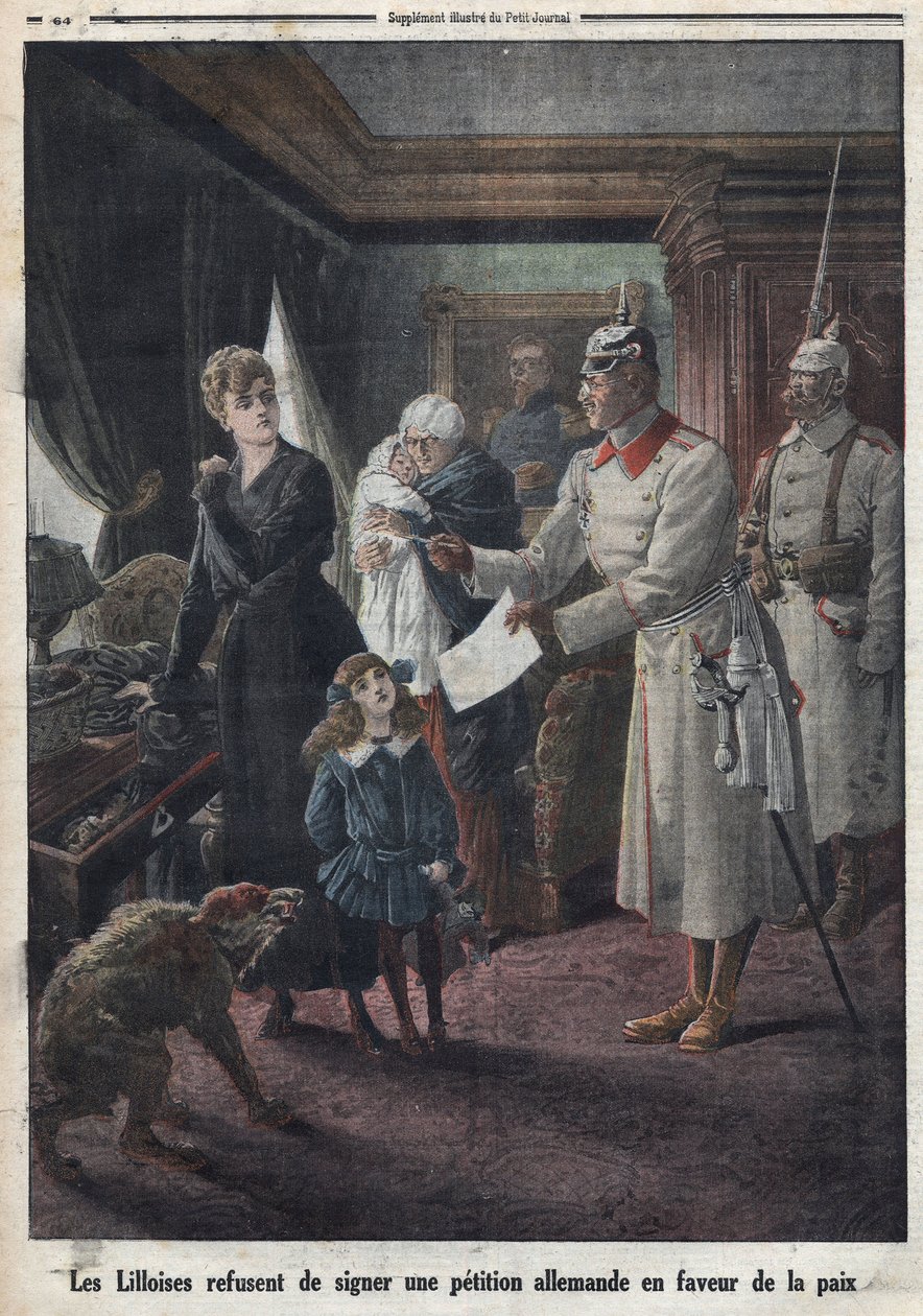 Første Verdenskrig: Beboere i Lille nægter at underskrive et andragende fra tyske soldater om fred af Thomas & Mortimer John Hamilton (1741-79) Jones