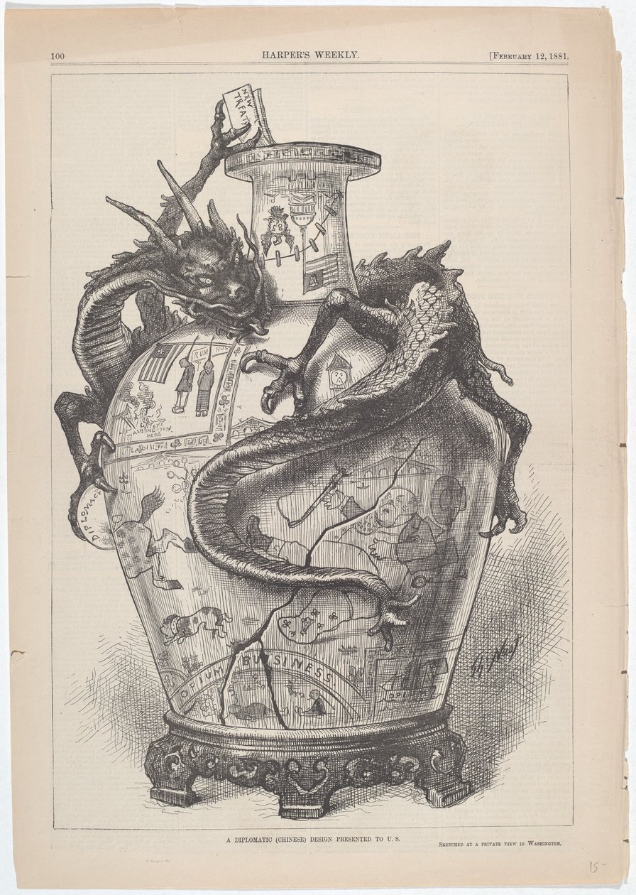 Et diplomatisk (kinesisk) design præsenteret for U.S. af Thomas Nast