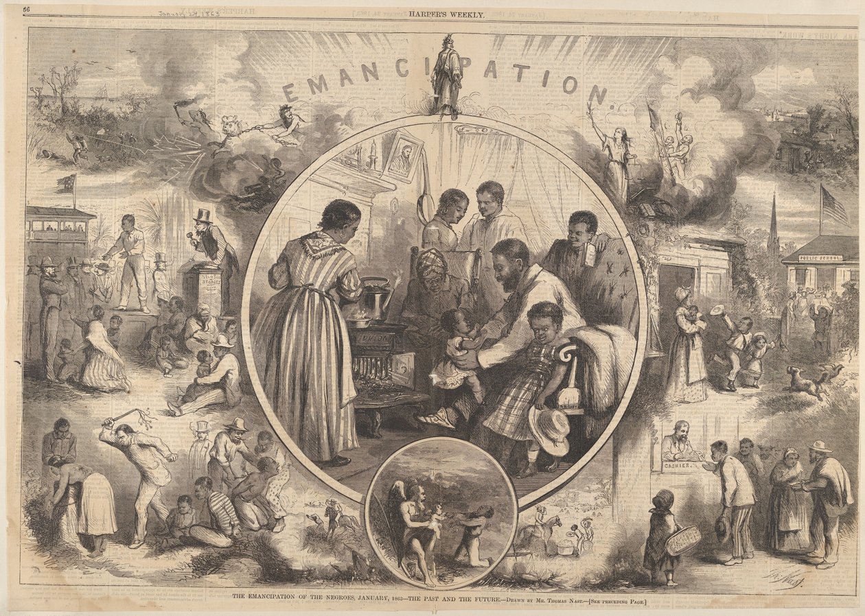 Emancipation of the Black - The Past and the Future fra Harpers Weekly, 24. januar 1863. af Thomas Nast