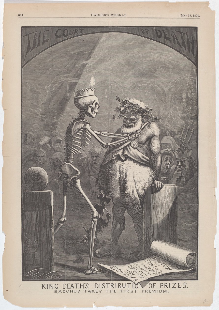 Kongedødens Uddeling af Præmier. Bacchus tager den første præmie. af Thomas Nast