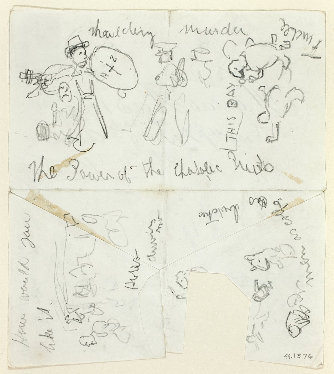 Ark med skitser: De katolske præsters magt (recto); Ark med skitser (verso) af Thomas Nast