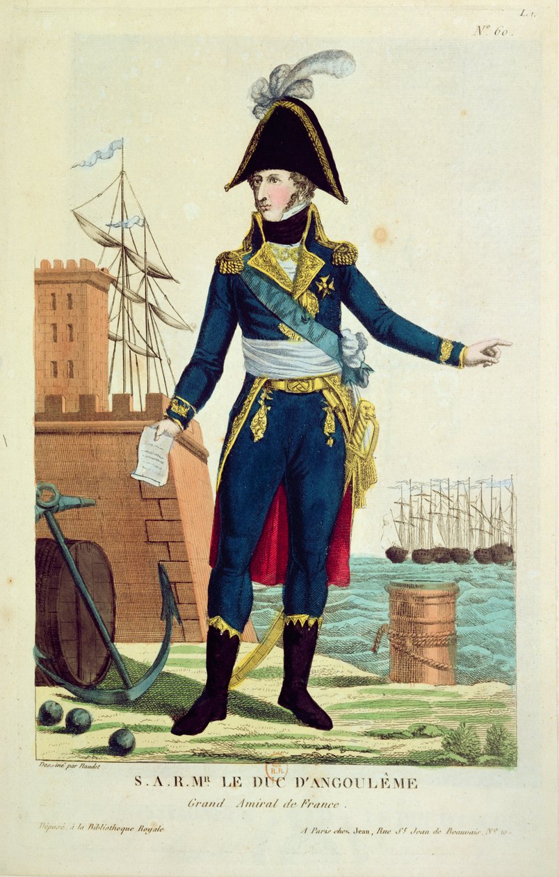 Louis-Antoine de Bourbon (1775-1844) hertug af Angouleme (farvet gravering) af Thomas Naudet