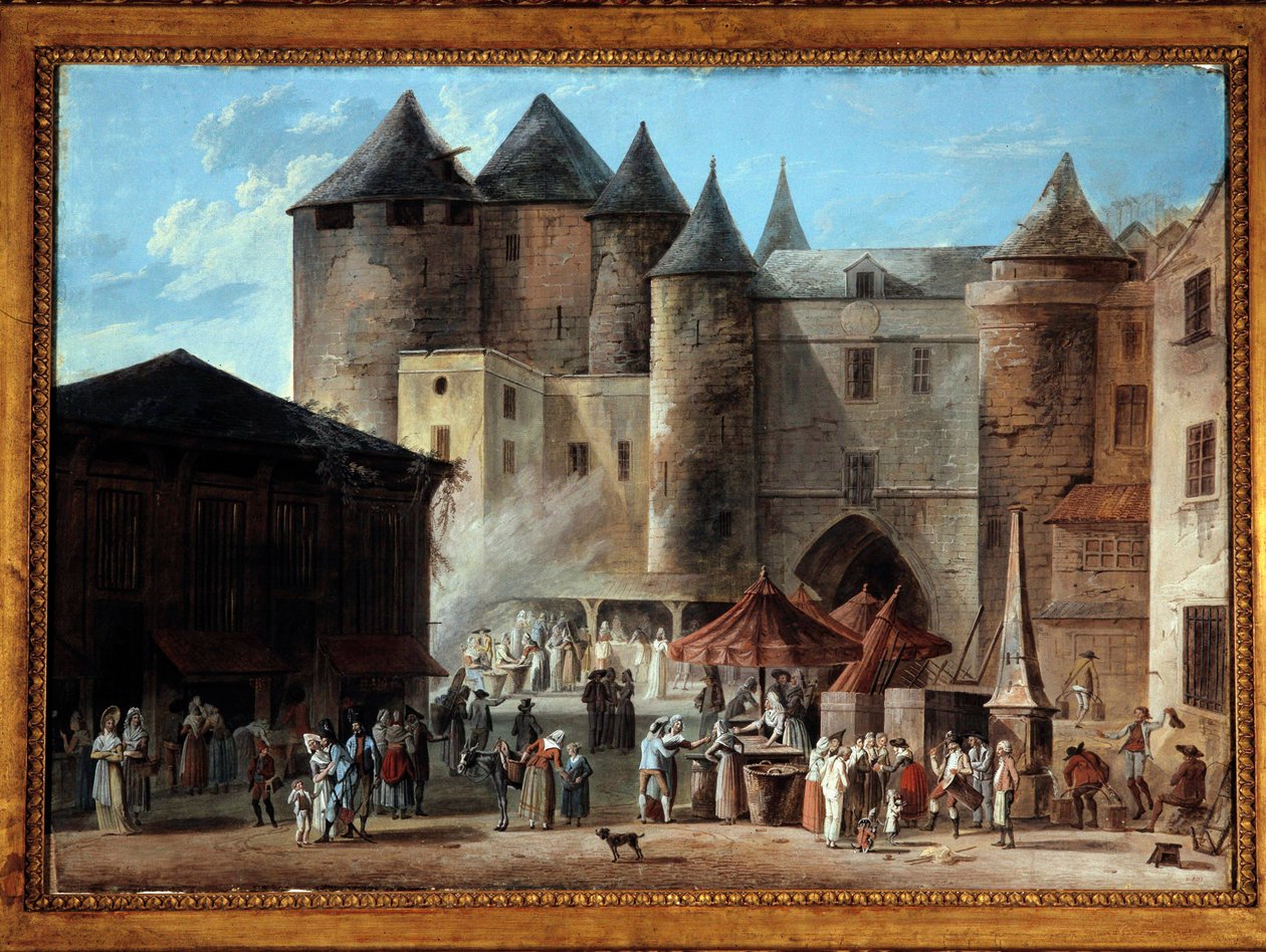 Place du Grand Chatelet i Paris Street scene på tidspunktet for den franske revolution. Maleri af Thomas Naudet (1778-1810) af Thomas Naudet
