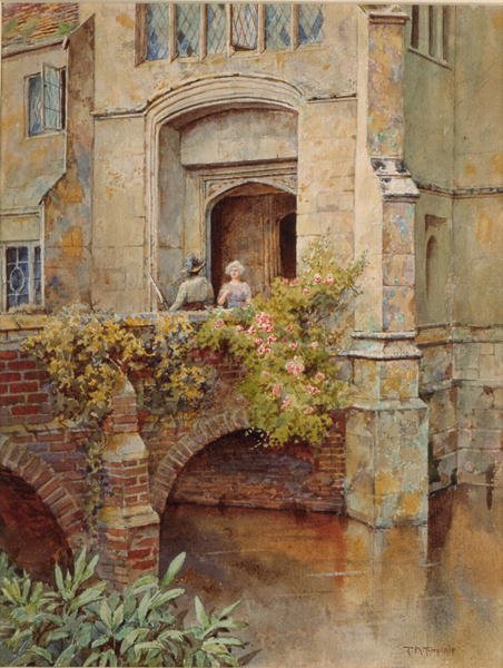On the Bridge ved Baddesley Clinton Hall (akvarel på papir) af Thomas Nicholson Tyndale
