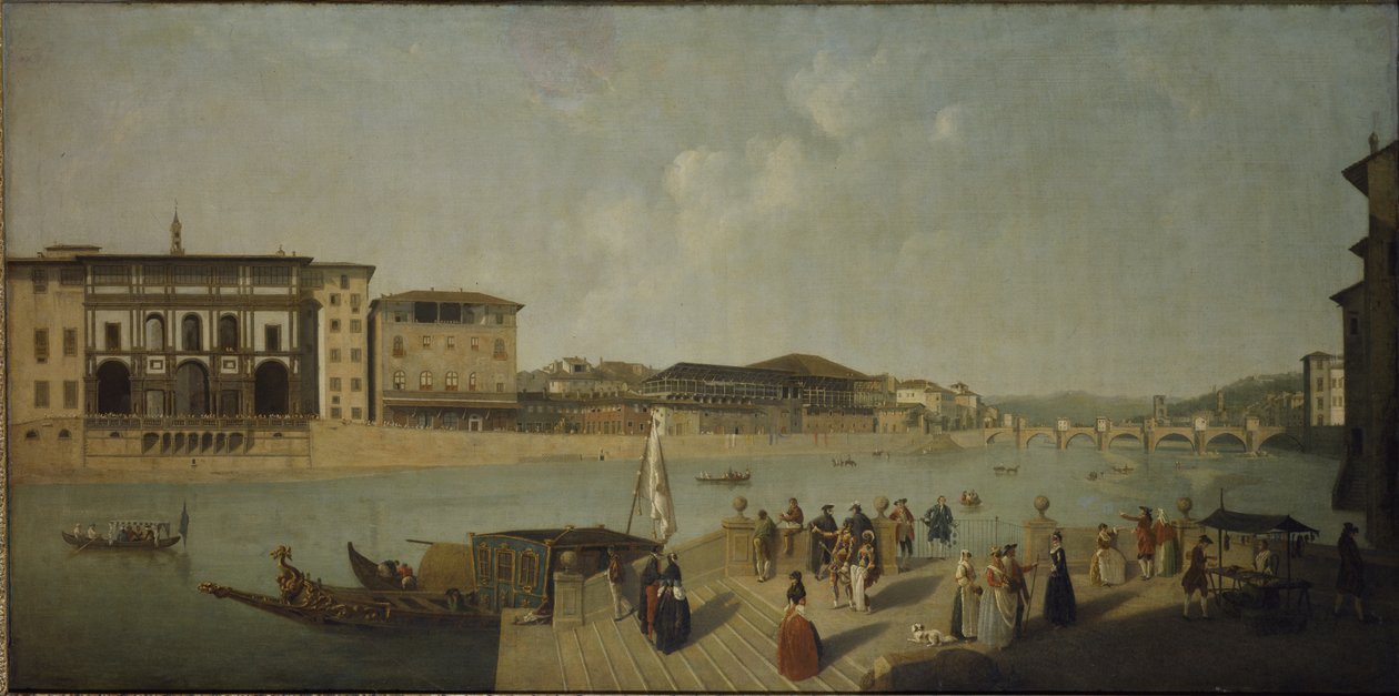 Arno i Firenze (olie på lærred) af Thomas Patch