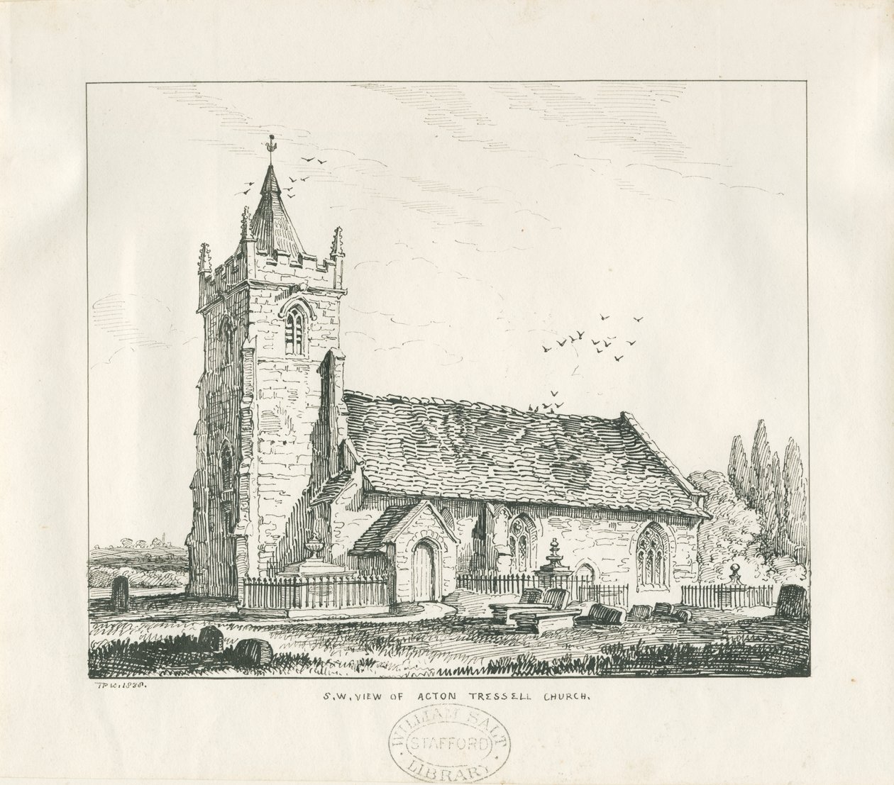 Acton Trussell Church: pen and ink drawing, 1838dani af Thomas Peploe Wood