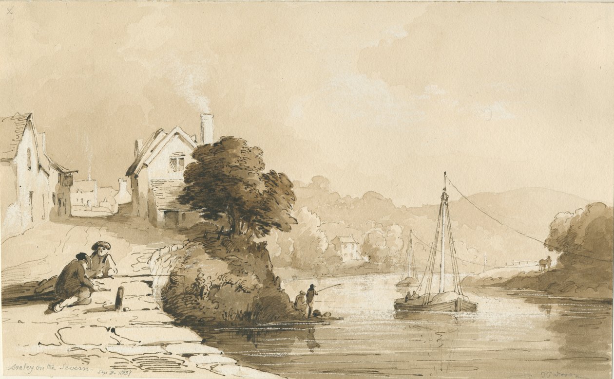 Arley - River Severn: sepia drawing, 8 Sep 1837dani af Thomas Peploe Wood