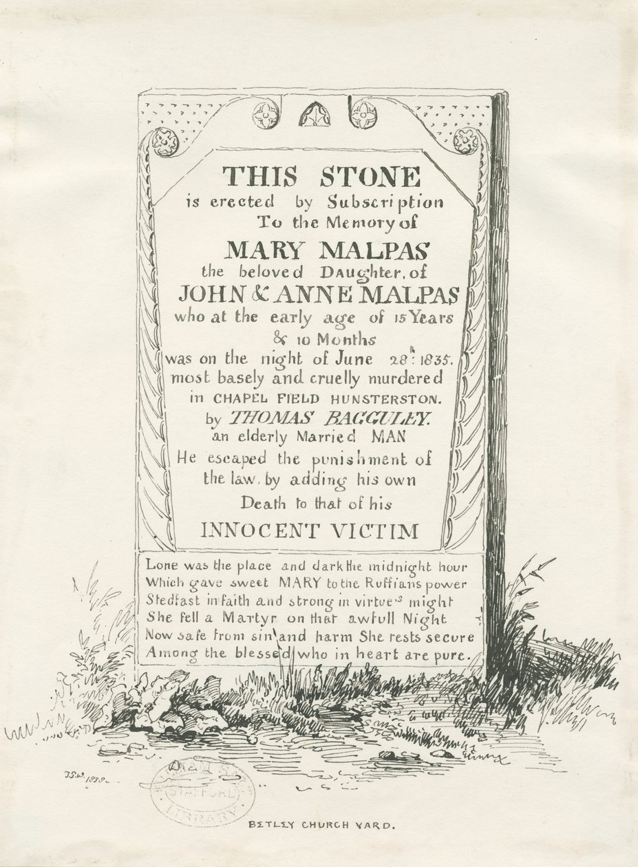 Betley - Memorial Stone: pen and ink drawing, 1838dani af Thomas Peploe Wood