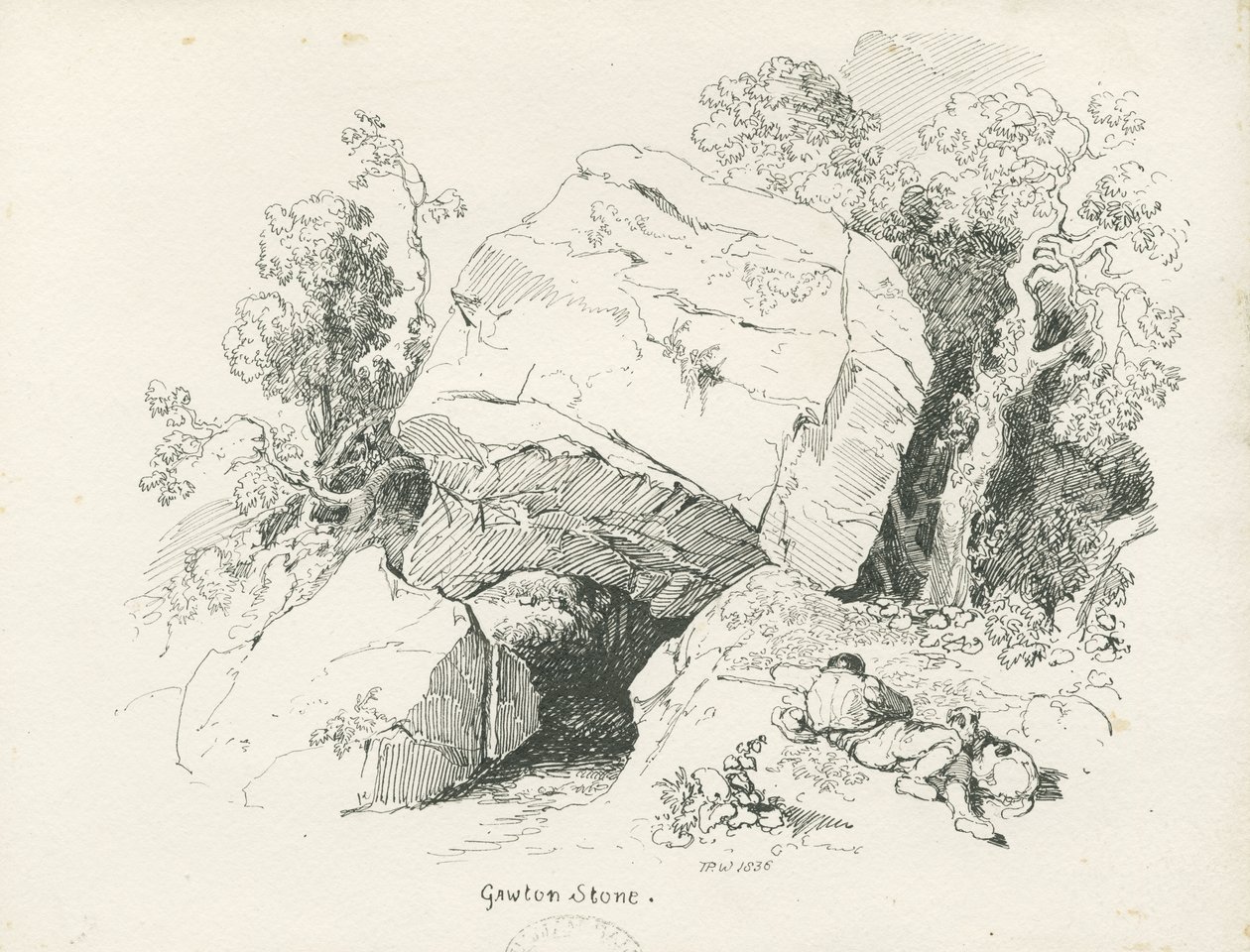 Biddulph - "Gawton Stone": pen- og blæktegning, 1836 af Thomas Peploe Wood