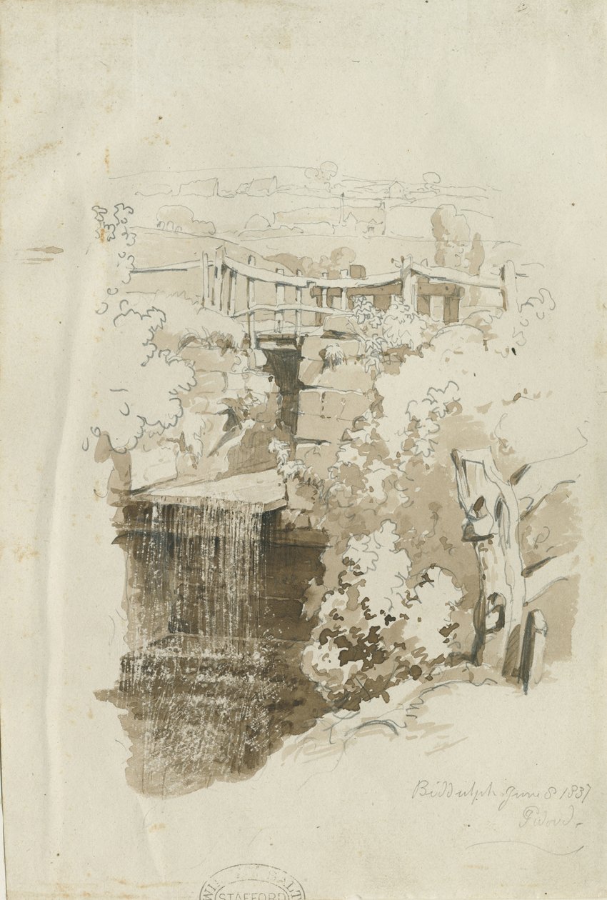 Biddulph - landlig udsigt: blyant- og vasketegning, 8. juni 1837 (tegning) af Thomas Peploe Wood