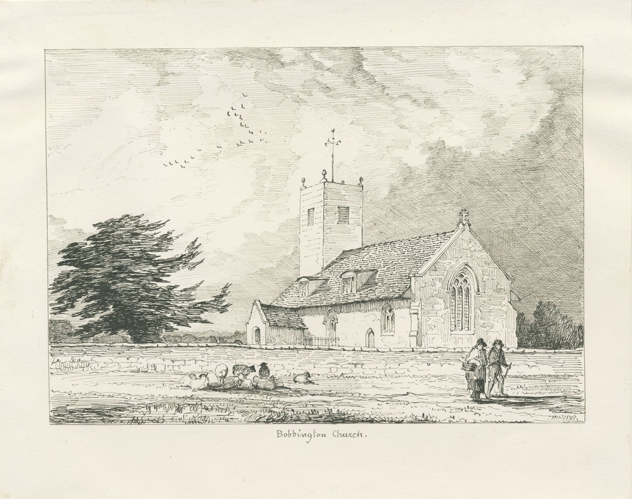 Bobbington Church: pen drawing, 1837dani af Thomas Peploe Wood