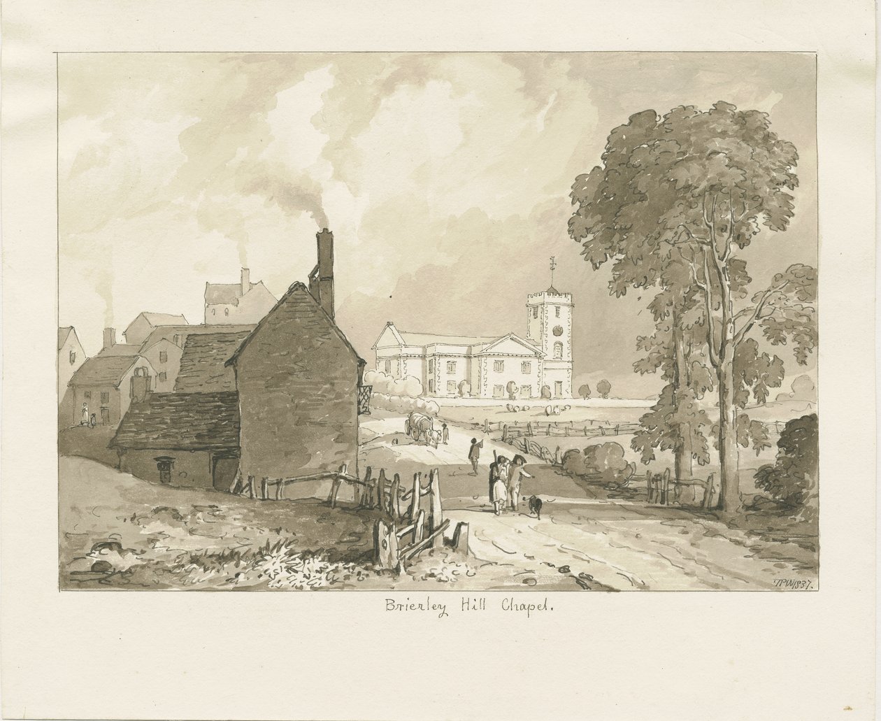 Brierley Hill Chapel: sepia drawing, 1837dani af Thomas Peploe Wood