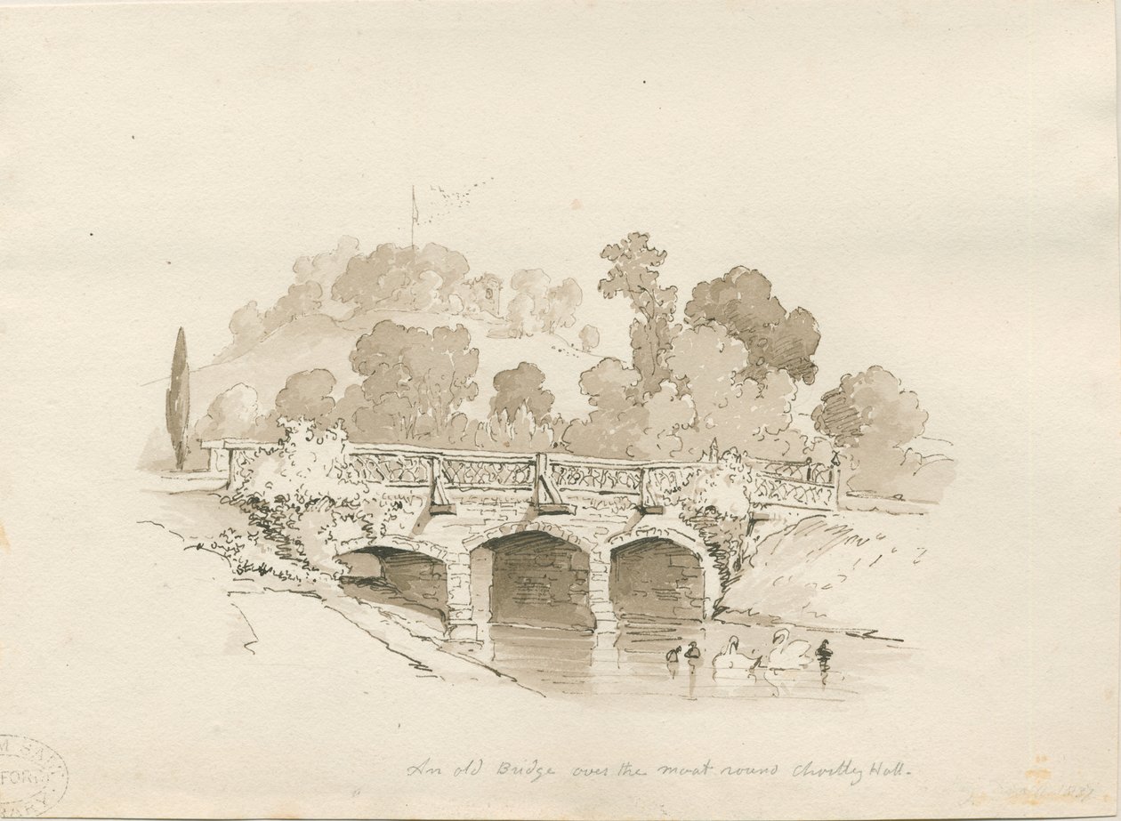 Chartley Hall: pen og vask skitse, 1837 af Thomas Peploe Wood
