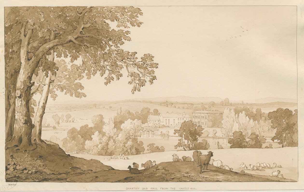 Chartley Hall: sepia drawing, 1837dani af Thomas Peploe Wood