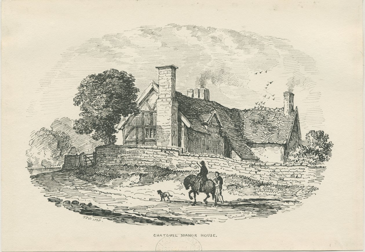 Chatcull Manor House: pen- og blæktegning (vignetteret) af Thomas Peploe Wood