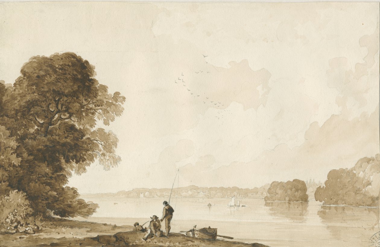 Chillington Park - Pool: sepia-tegning, nd [1837-1838] (tegning) af Thomas Peploe Wood