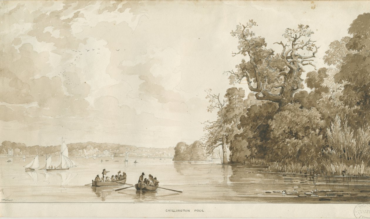 Chillington Park - Pool: sepia-tegning, nd [1837-1838] af Thomas Peploe Wood