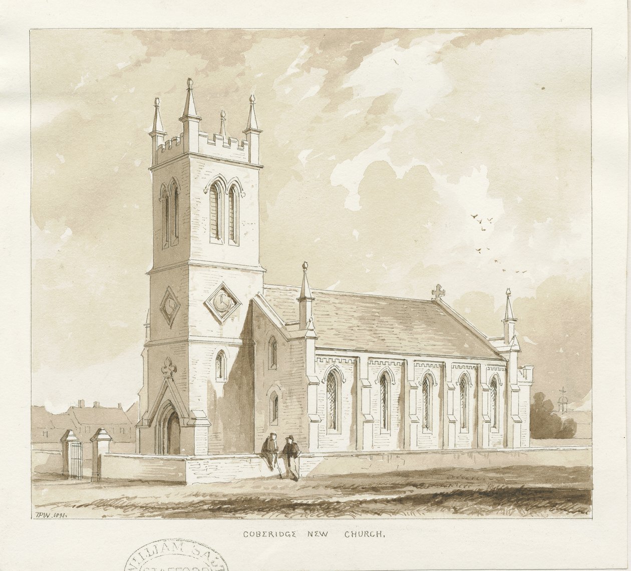 Cobridge Church: pen og vask tegning af Thomas Peploe Wood