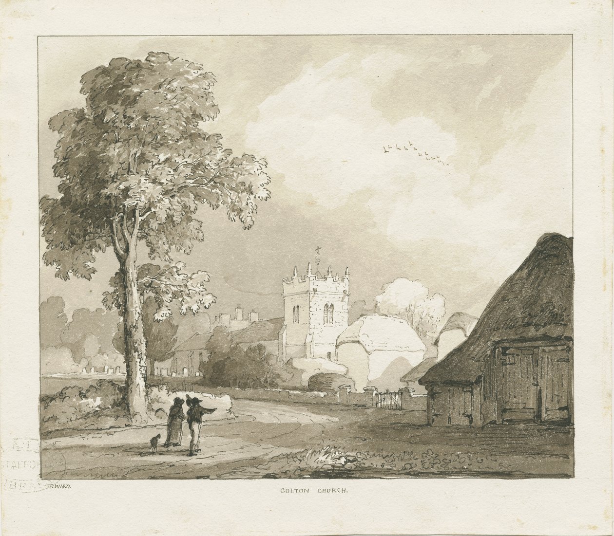 Colton Church: sepia tegning af Thomas Peploe Wood