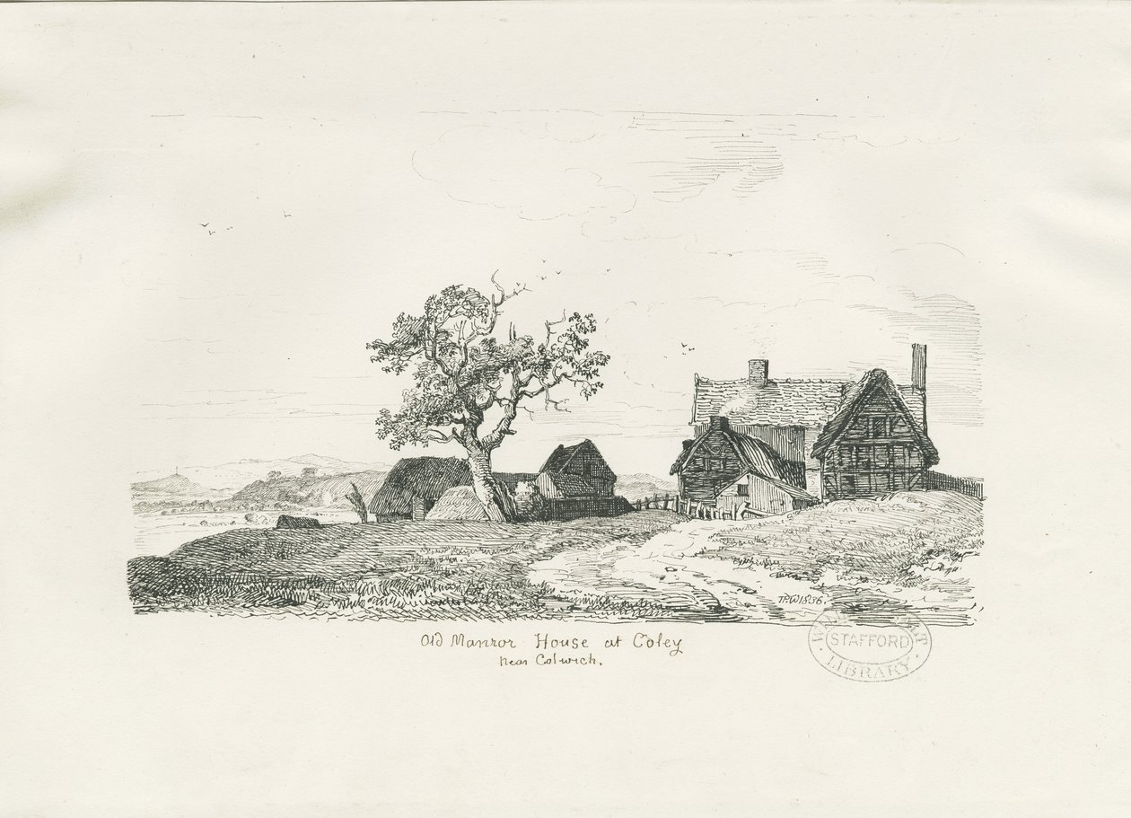 Colwich - Old Manor House at Coley: pen- og blæktegning, 1836 af Thomas Peploe Wood