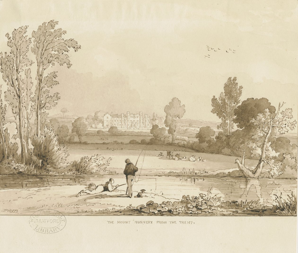 Colwich - The Mount Nunnery: sepia wash drawing, 1837dani af Thomas Peploe Wood