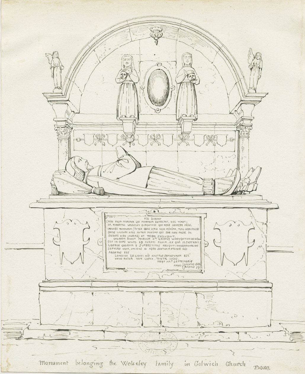 Colwich - Tomb of Robert Wolseley: pen- og blæktegning af Thomas Peploe Wood