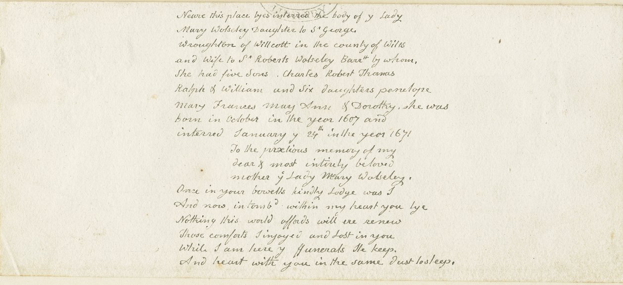 Colwich - Wolseley Monument inskription: pen, nd [1839] (Manuskript) af Thomas Peploe Wood
