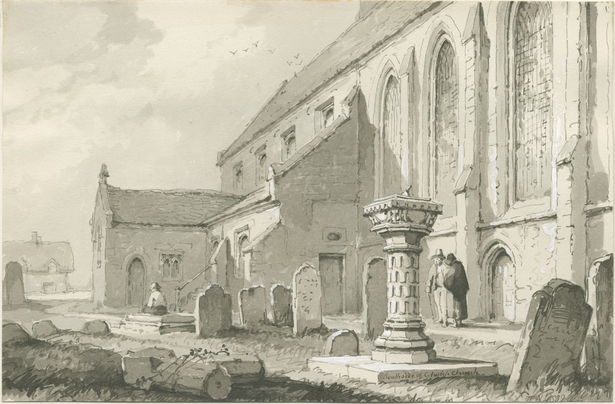 Colwich Church: sepia tegning af Thomas Peploe Wood
