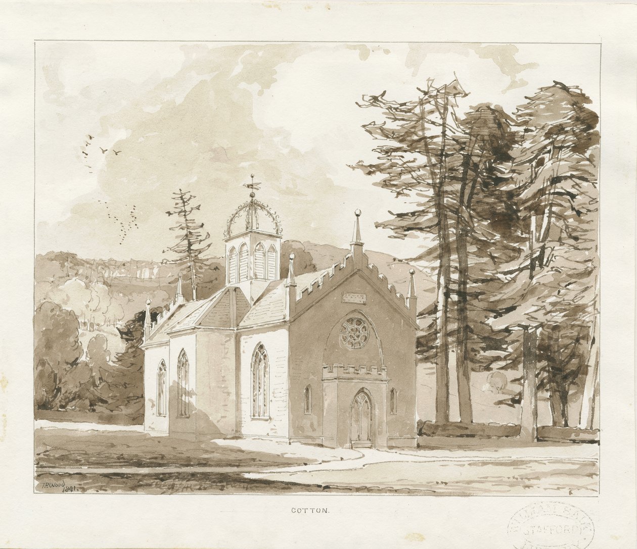 Bomuld - Johannes Døberens kapel: sepia tegning af Thomas Peploe Wood