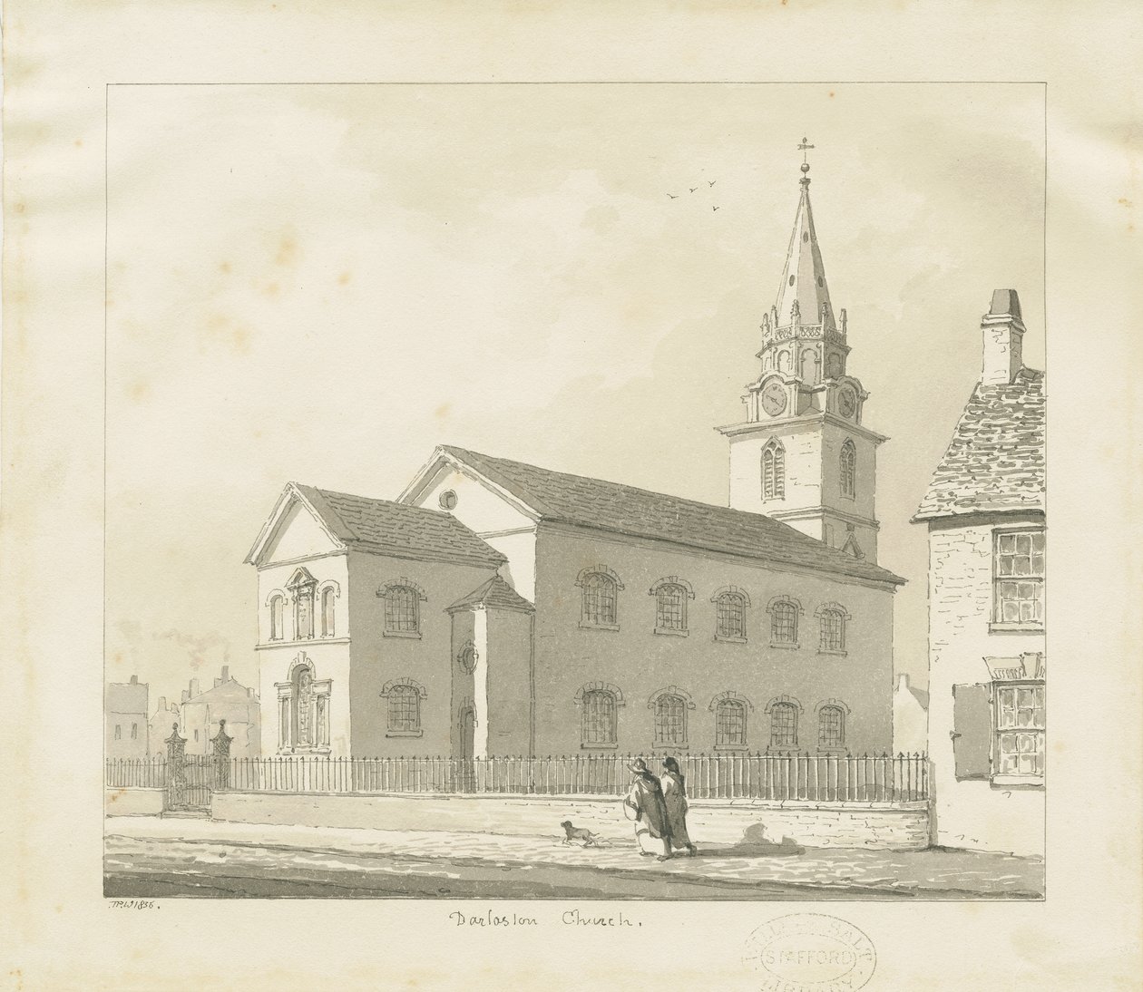 Darlaston Church: sepia drawing, 1836dani af Thomas Peploe Wood
