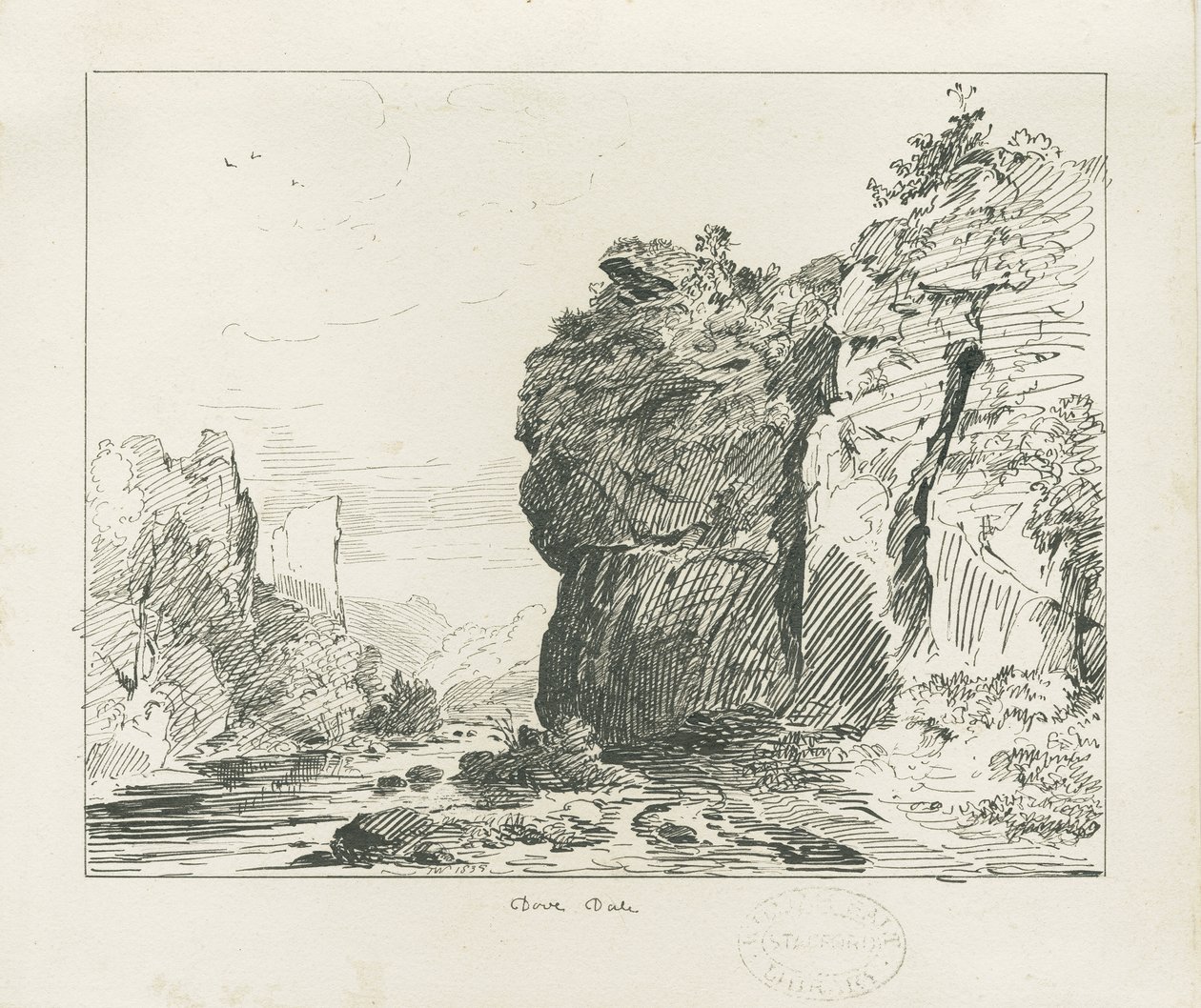 Dovedale - landskab: pen og blæk tegning af Thomas Peploe Wood