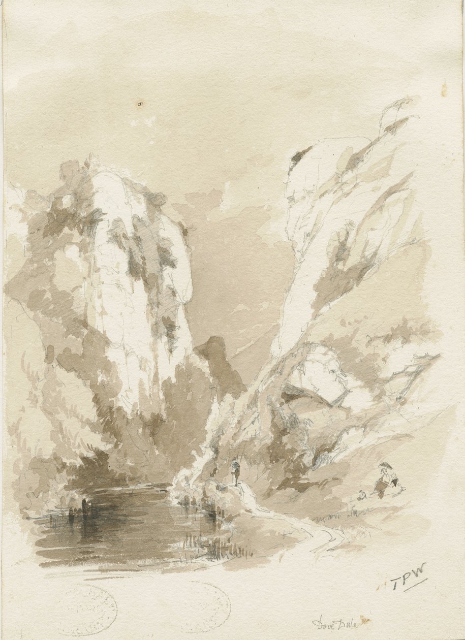 Dovedale - landskab: blyant og vask tegning, nd [1817-1845] (tegning) af Thomas Peploe Wood
