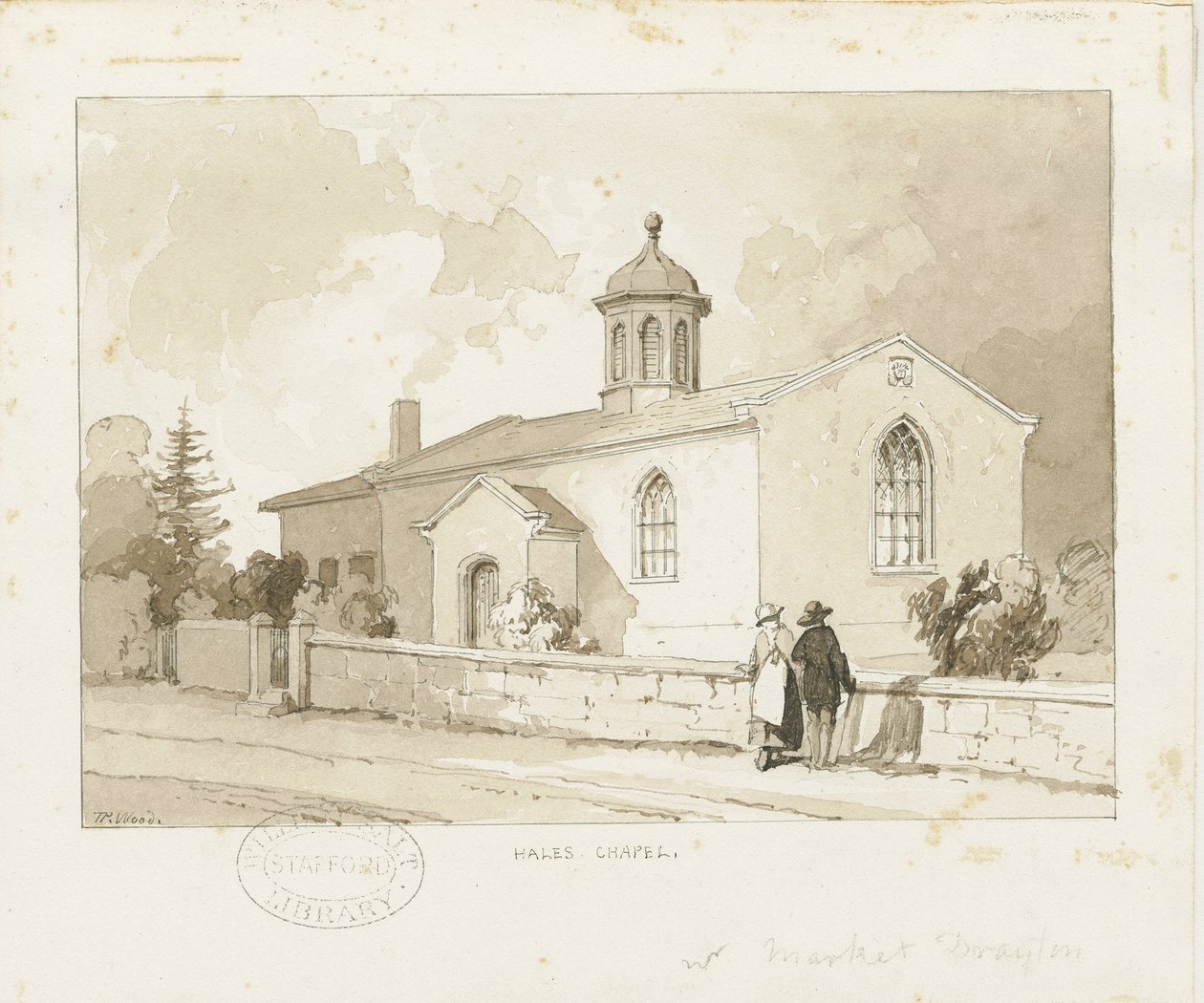 Drayton-in-Hales - Hales Chapel: sepia vask tegning, nd [1817-1845] (tegning) af Thomas Peploe Wood