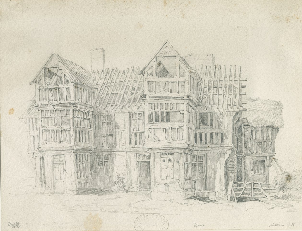 Eccleshall - Biana Hall: blyantstegning, 1835 af Thomas Peploe Wood