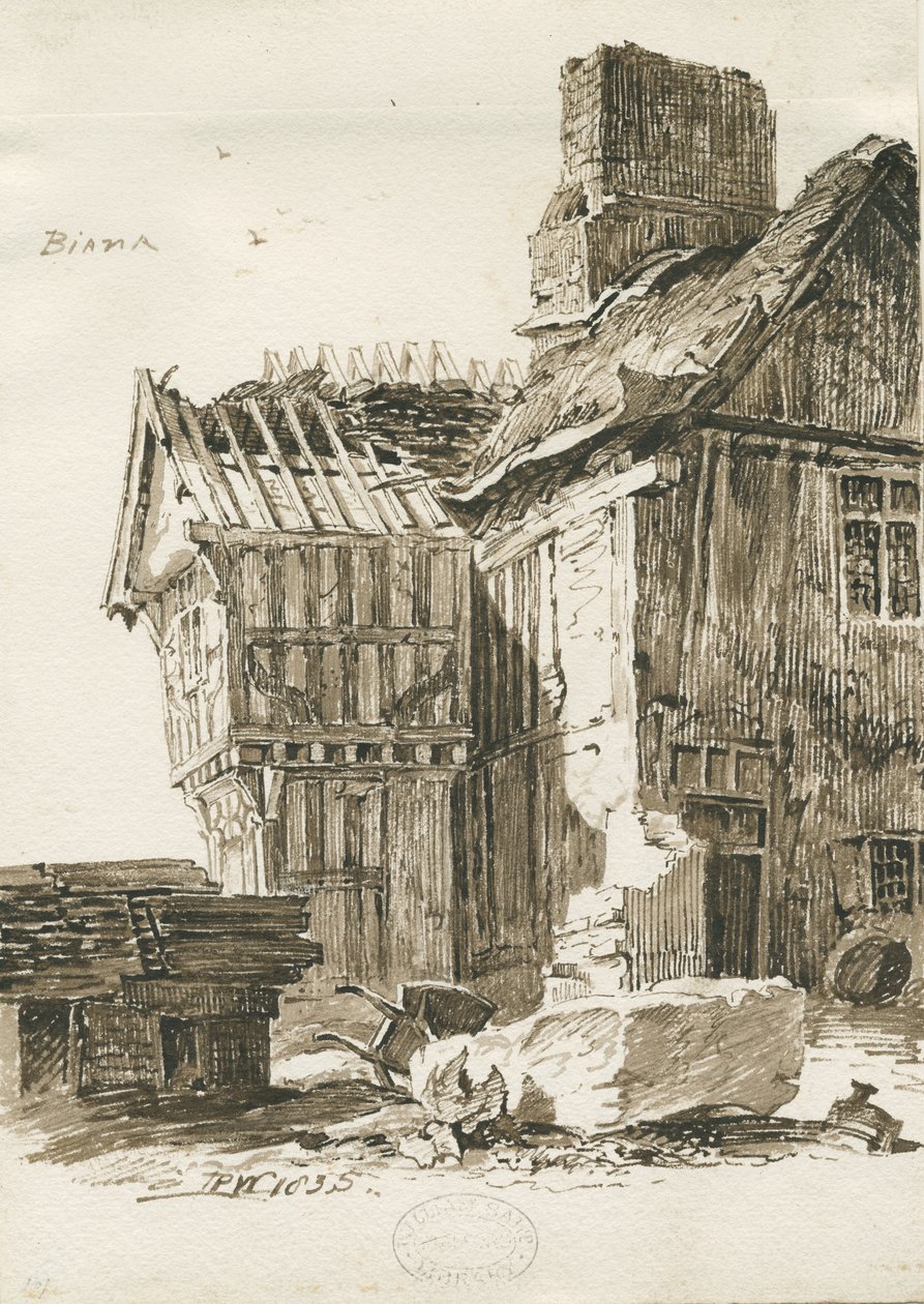 Eccleshall - Biana Hall: sepia pentegning, 1835 af Thomas Peploe Wood